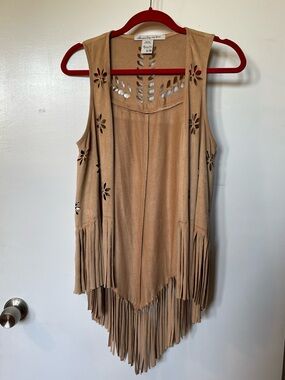 American Rag Tan Suede Laser-Cut Fringe Vest